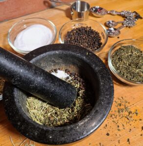 Nutritious Herb Blend with mortar and pestle