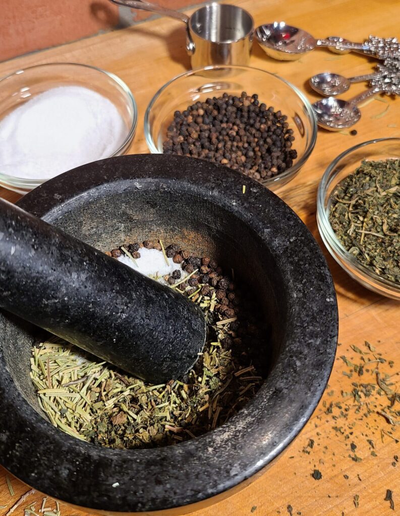 Nutritious Herb Blend with mortar and pestle